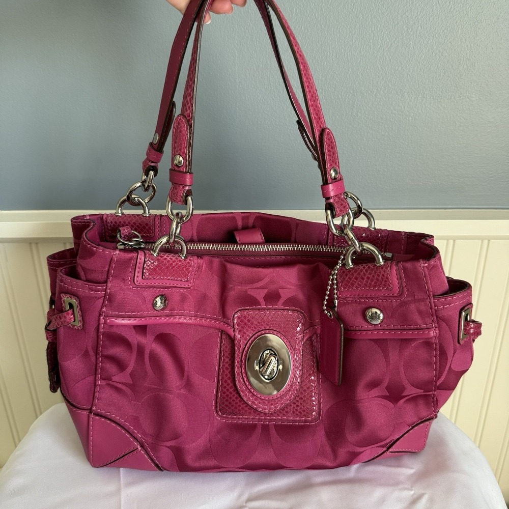 COACH Peyton Tote Bag Purse Signature Hot Pink Y2K Snakeskin Embossed Leather